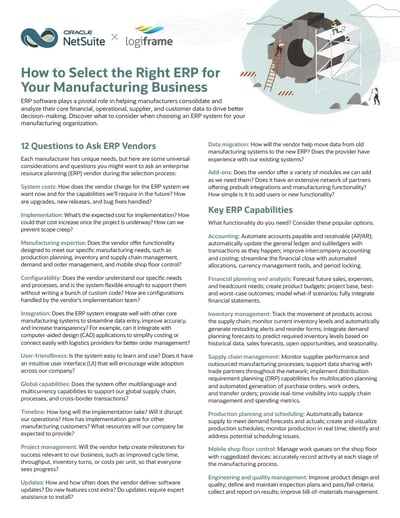 Whitepaper - How to Select the Right ERP for Your Manufacturing Business 12 Smart Questions to Ask Vendors